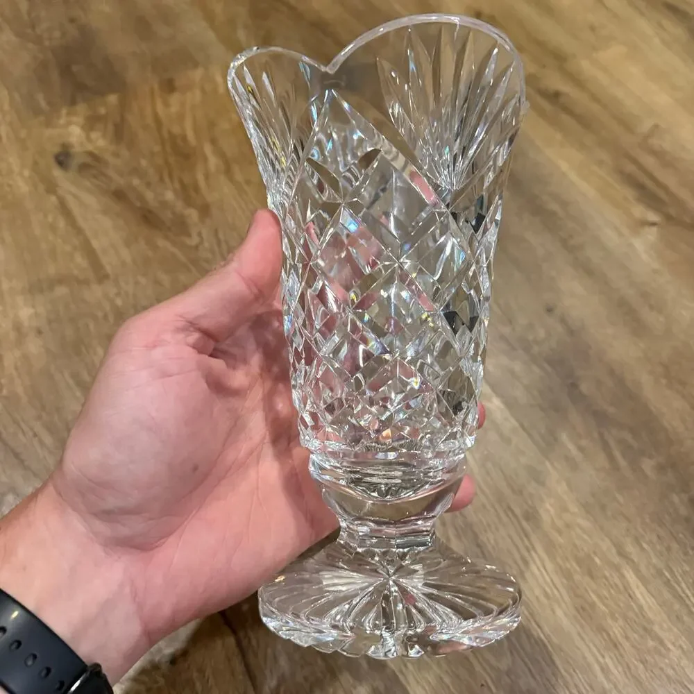 Waterford Irish Crystal Large Cut Crystal Vase Scalloped Edge Flare 8.5” Archive